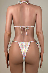 Sexy Metal Hardware Tie String Brazilian Cheeky Halter Slide Triangle Bikini Set