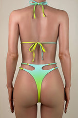 Sexy Ombré Cutout Strappy Tie String Brazilian Cheeky Thong Triangle Bikini Set