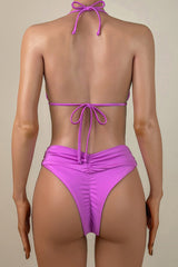 Sexy Pleated High Cut Brazilian Cheeky Scrunch Tie String Slide Triangle Bikini Set