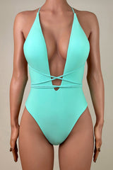 Sexy Plunge Low Back High Leg Brazilian Cheeky Wrapped One Piece Swimsuit