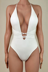 Sexy Plunge Low Back High Leg Brazilian Cheeky Wrapped One Piece Swimsuit