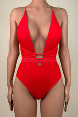 Sexy Plunge Low Back High Leg Brazilian Cheeky Wrapped One Piece Swimsuit