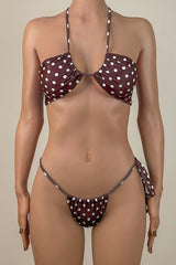 Sexy Polka Dot Tie String Wrap Brazilian Scrunch Cheeky Halter Bandeau Bikini Set