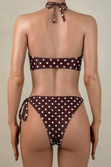 Sexy Polka Dot Tie String Wrap Brazilian Scrunch Cheeky Halter Bandeau Bikini Set