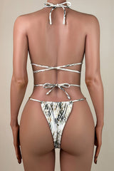 Sexy Printed Chain Brazilian Cheeky Tie String Wrap Halter Slide Triangle Bikini Set