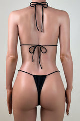 Sexy Ribbed Brazilian Cheeky Thong Tie String Micro Halter Triangle Bikini Set