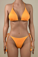 Sexy Ribbed Rope Strap Brazilian Cheeky Scrunch Halter Slide Triangle Bikini Set