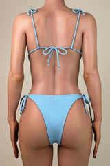 Sexy Ribbed Strappy Tie String Low Waist Brazilian Cheeky Slide Triangle Bikini Set