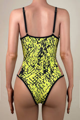 Sexy Snake Print Cutout String Brazilian Cheeky Underwire One Piece Swimsuit