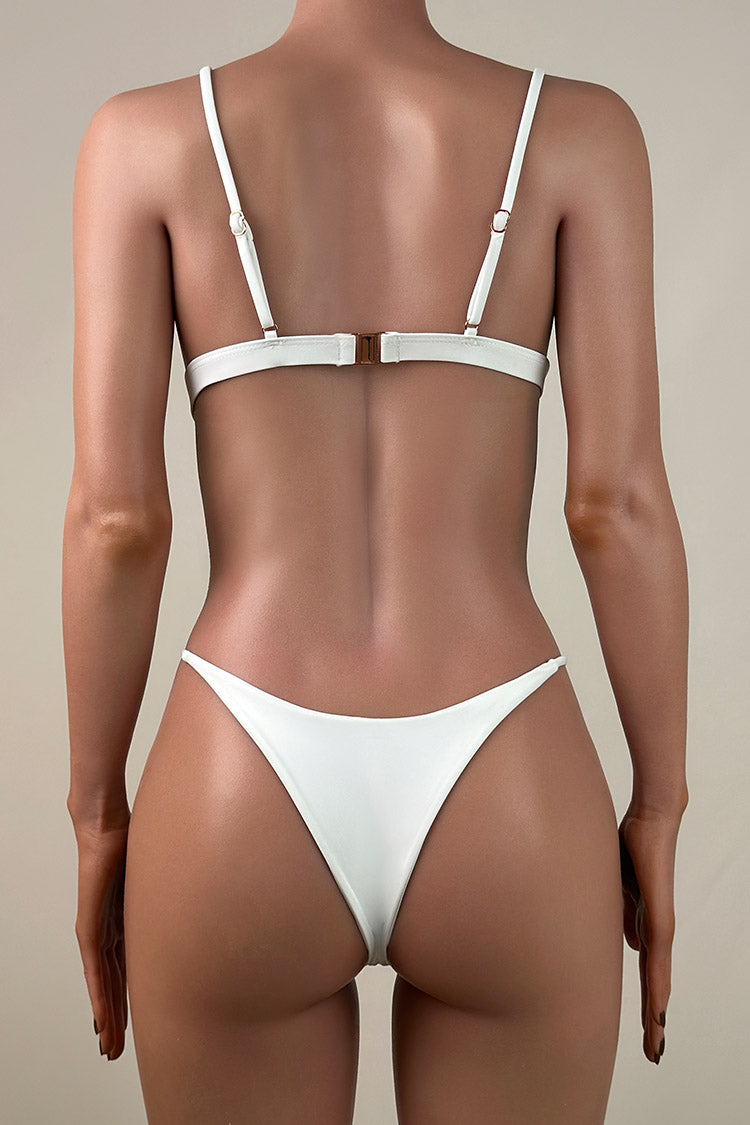 Sexy Solid Color Side String Low Waist Brazilian Cheeky Triangle Bikini Set
