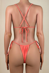 Sexy Solid Color Tie String Brazilian Cheeky Thong Slide Triangle Bikini Set