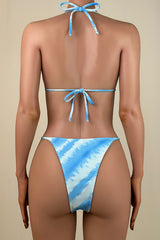 Sexy Tie Dye Print Drawstring Ruched String Brazilian Cheeky Triangle  Bikini Set