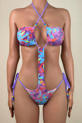 Sexy Tie String Brazilian Cheeky Thong Halter Cutout Monokini One Piece Swimsuit