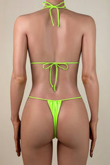 Shiny Vinyl Micro Brazilian Cheeky Thong Tie String Halter Triangle Bikini Set