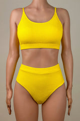 Textured Ribbed High Waist Brazilian Cheeky Cropped Bralette Bikini Set