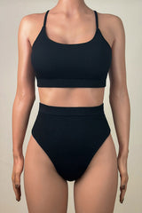 Textured Ribbed High Waist Brazilian Cheeky Cropped Bralette Bikini Set