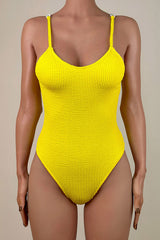Vibrant Crinkled Multicolored Chain Scoop Neck Brazilian Cheeky One Piece Swimsuit