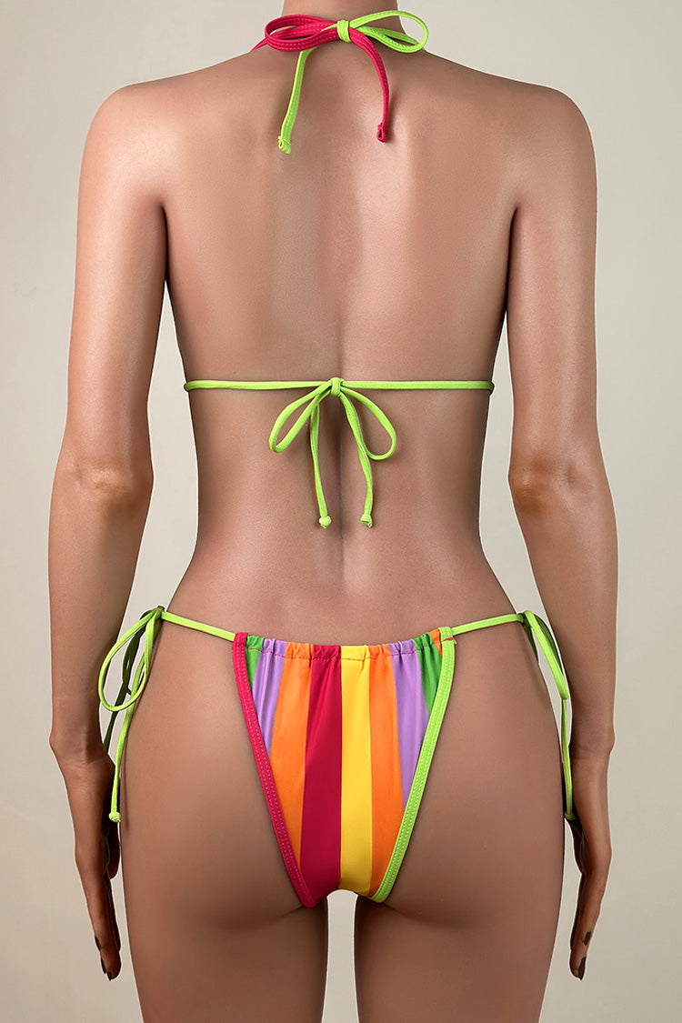 Rainbow Stripe Thong Bikini Swimsuit